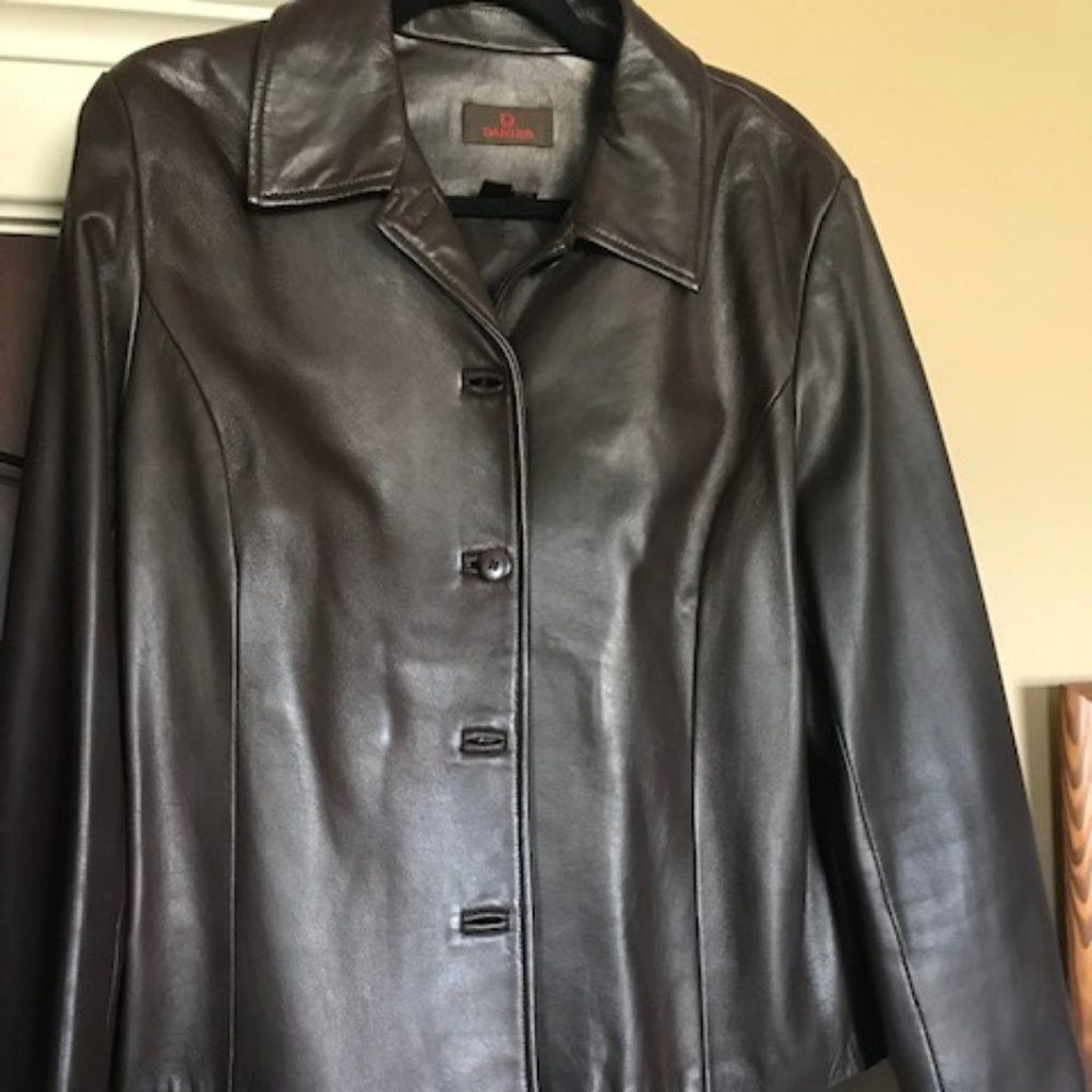 Women's 2 piece brown leather suit; Danier